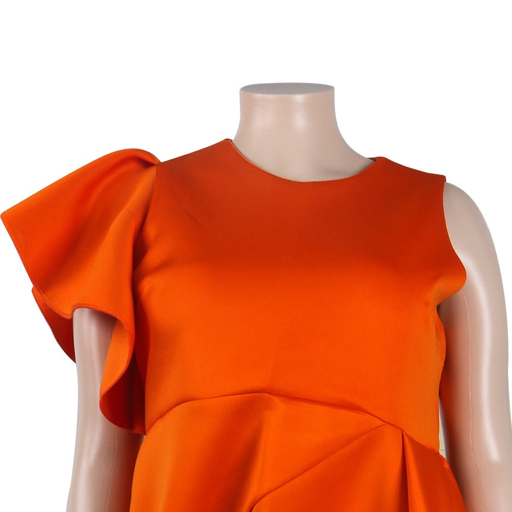 Plus Size Orange Ruffles High Waisted Elegant Dress