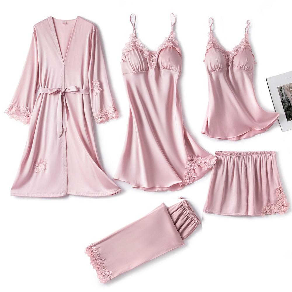 Lace Satin Pajamas Gown Set