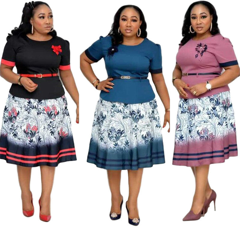 Plus Size Dress O Neck Flower Print Midi Dress