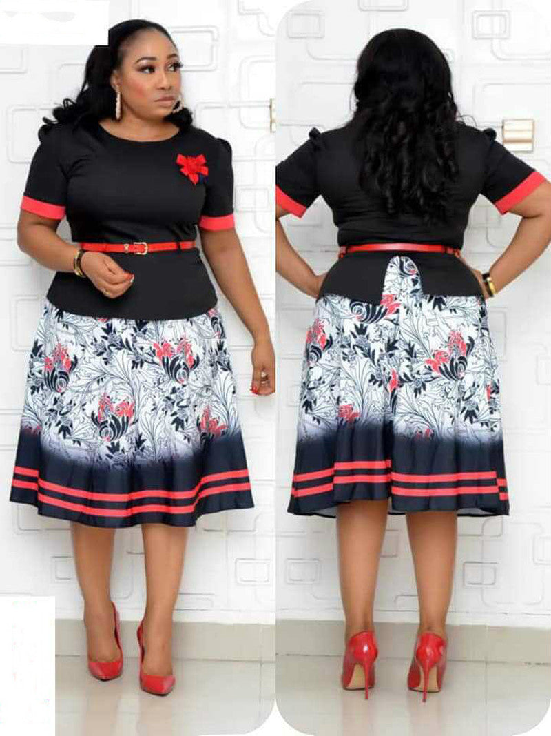 Plus Size Dress O Neck Flower Print Midi Dress