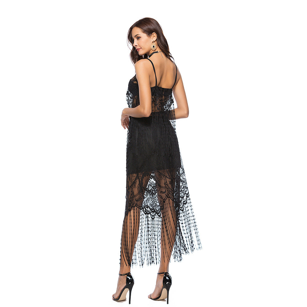 Fringe Lace Tank With Skirt Three Piece Clothing