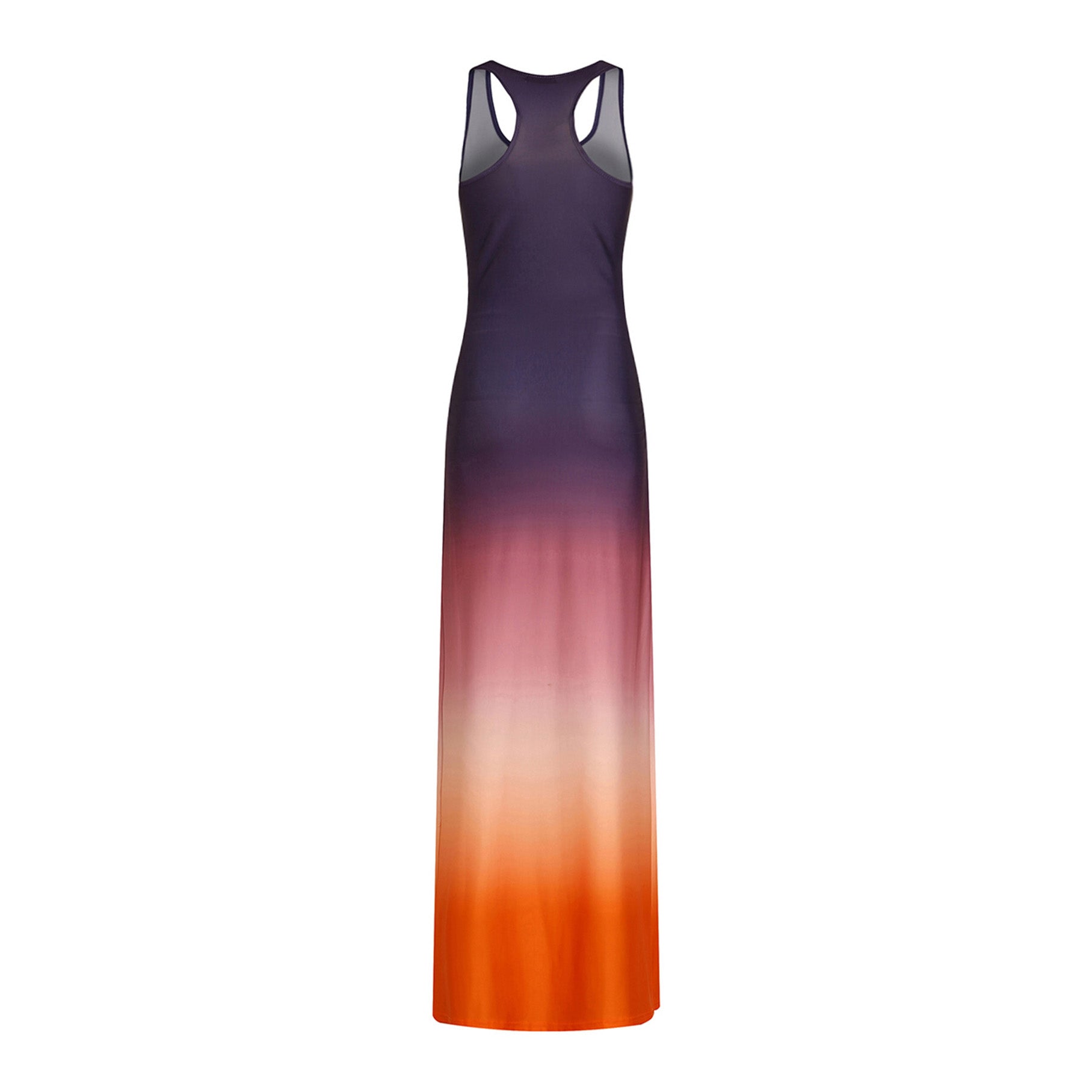 Gradient Color Sleeveless O Neck Floor Length Dress