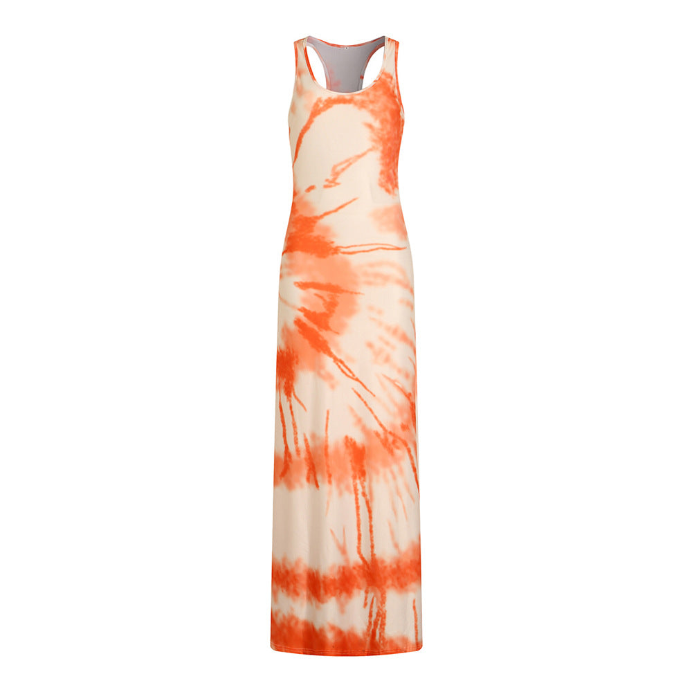 Orange Print Floor Length Dress for Women