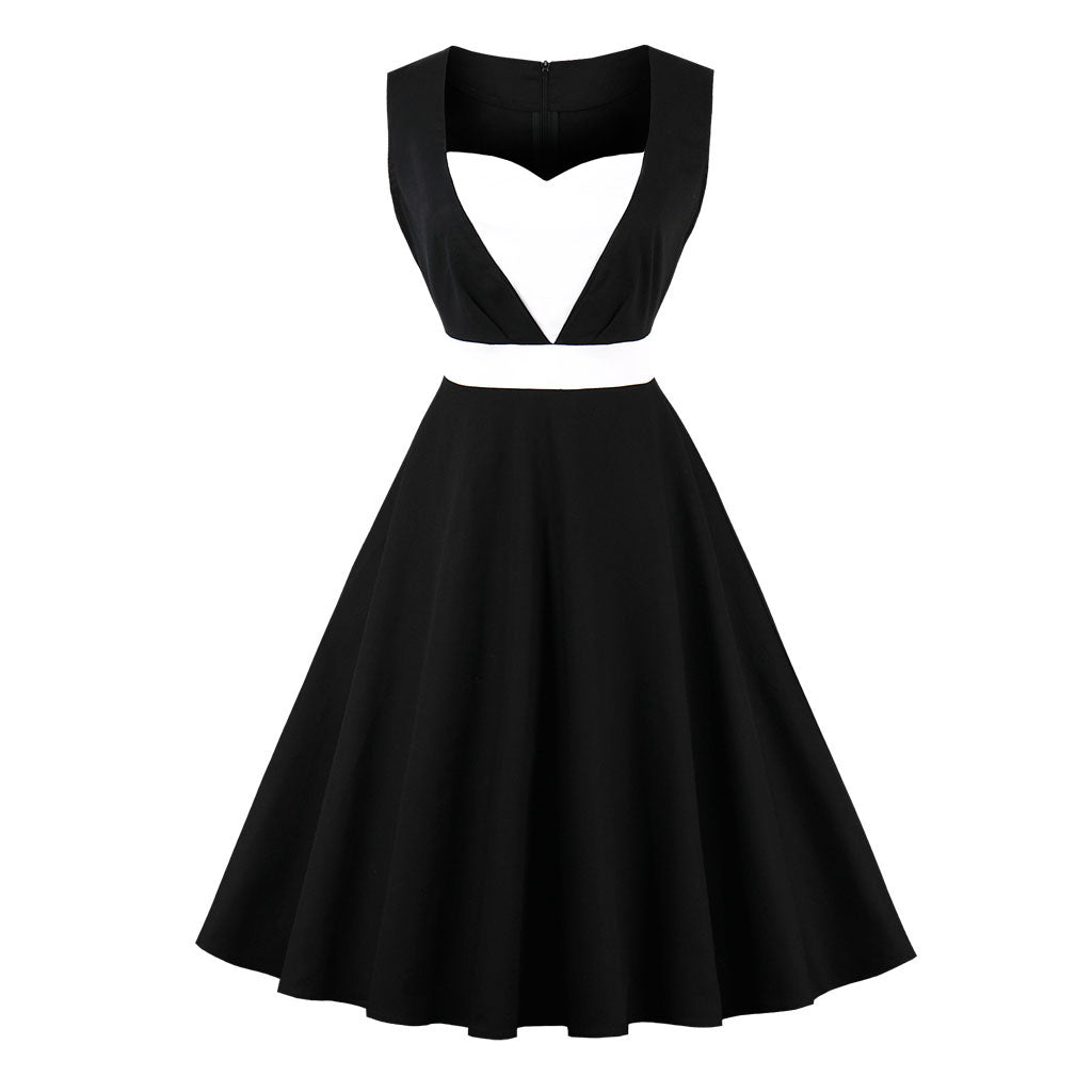 Vintage Style Contrast Color Swing Dress