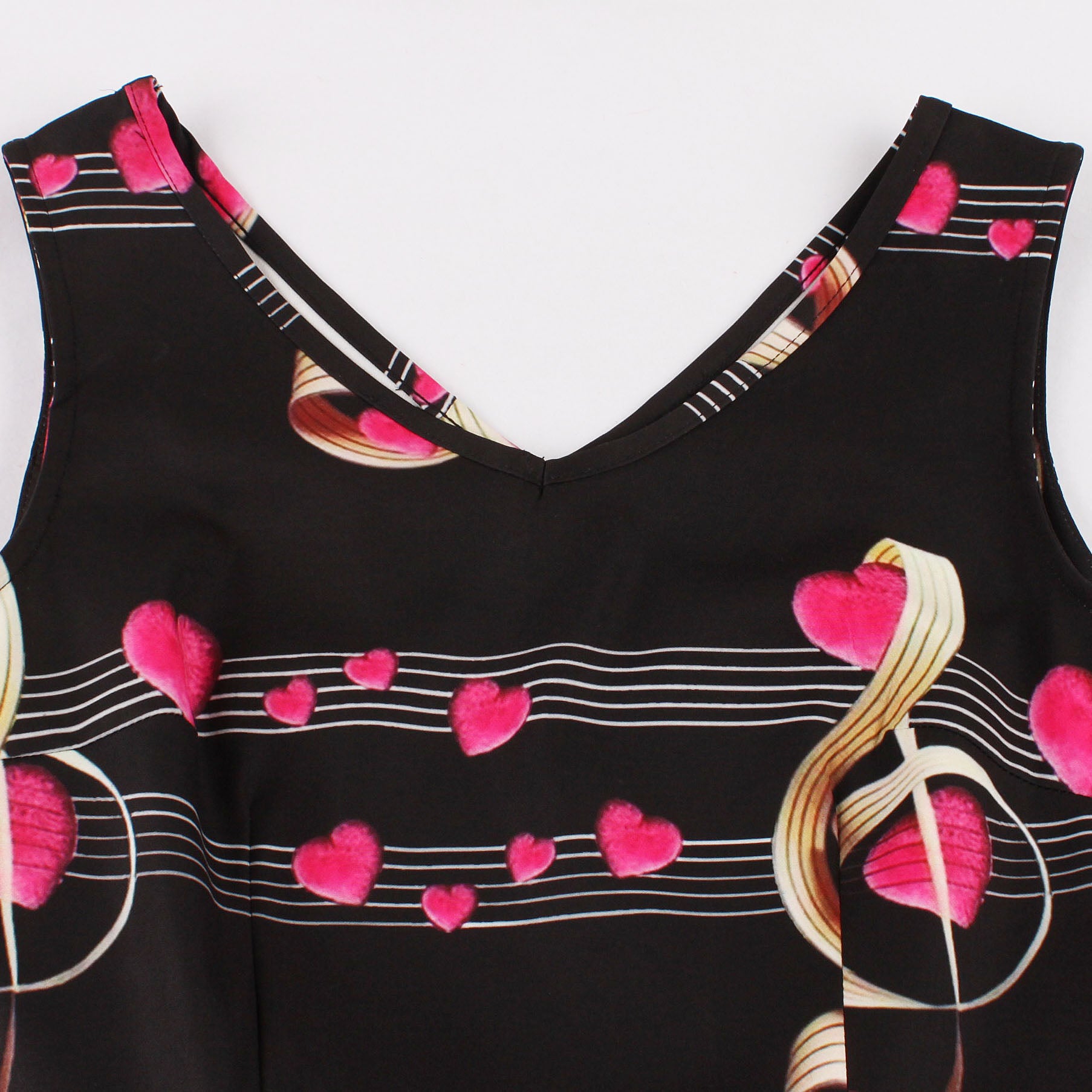 Heart Prints V-Neck Vintage Women Party Dress