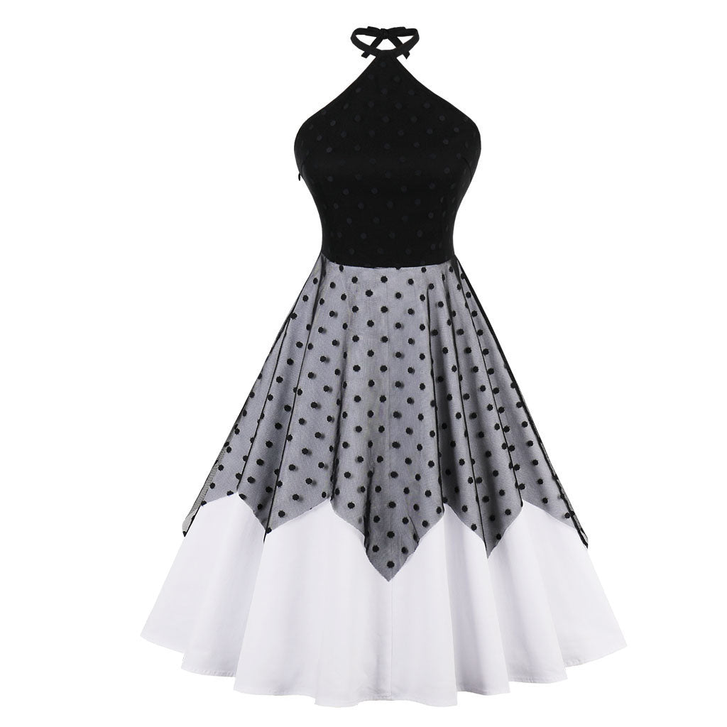 Euro Sexy Backless Polka Dots Halter Dress