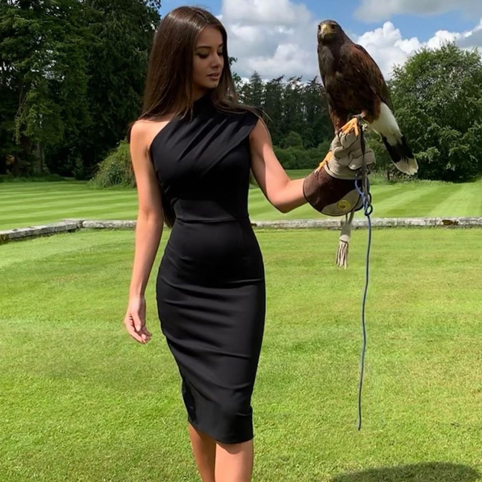 Summer Black One Shoulder Bandage Dress