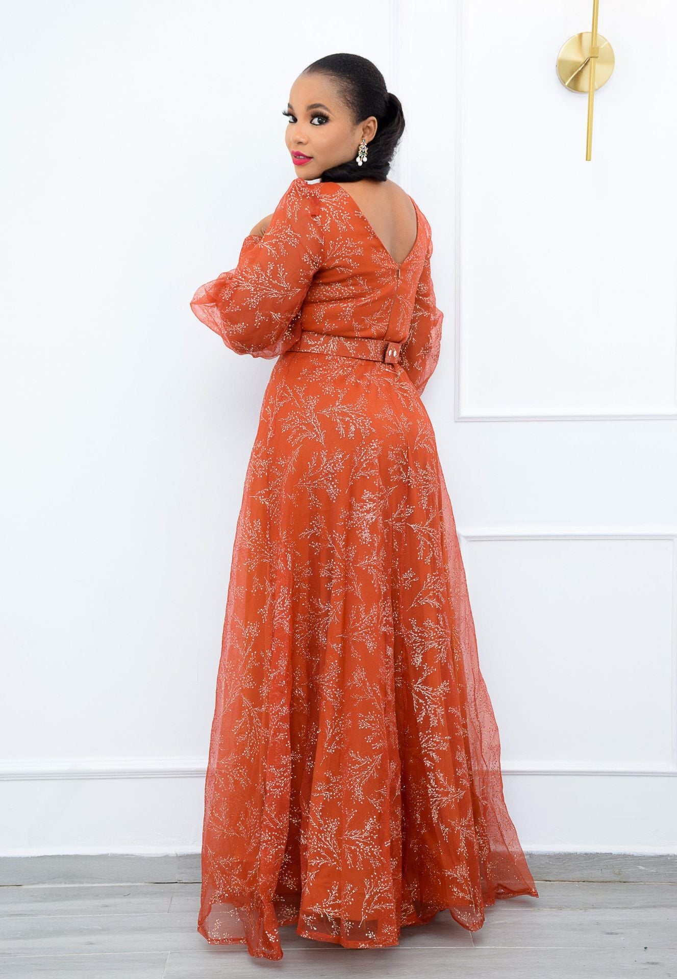 Plus Size Long Sleeve V-neck Maxi Dress