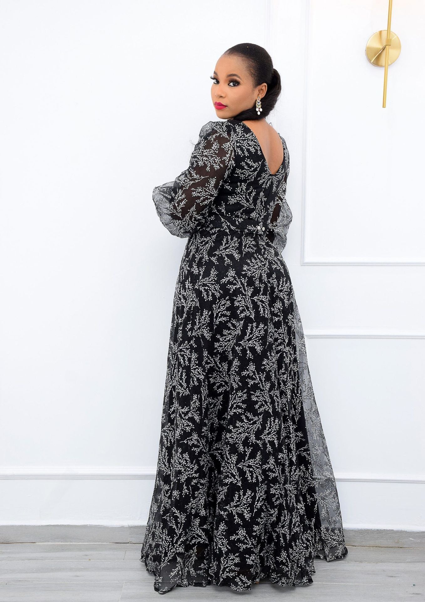 Plus Size Long Sleeve V-neck Maxi Dress