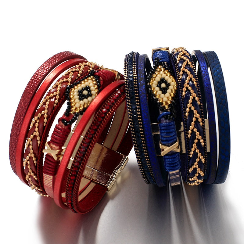 Evil Eye Leather Bracelets For Women