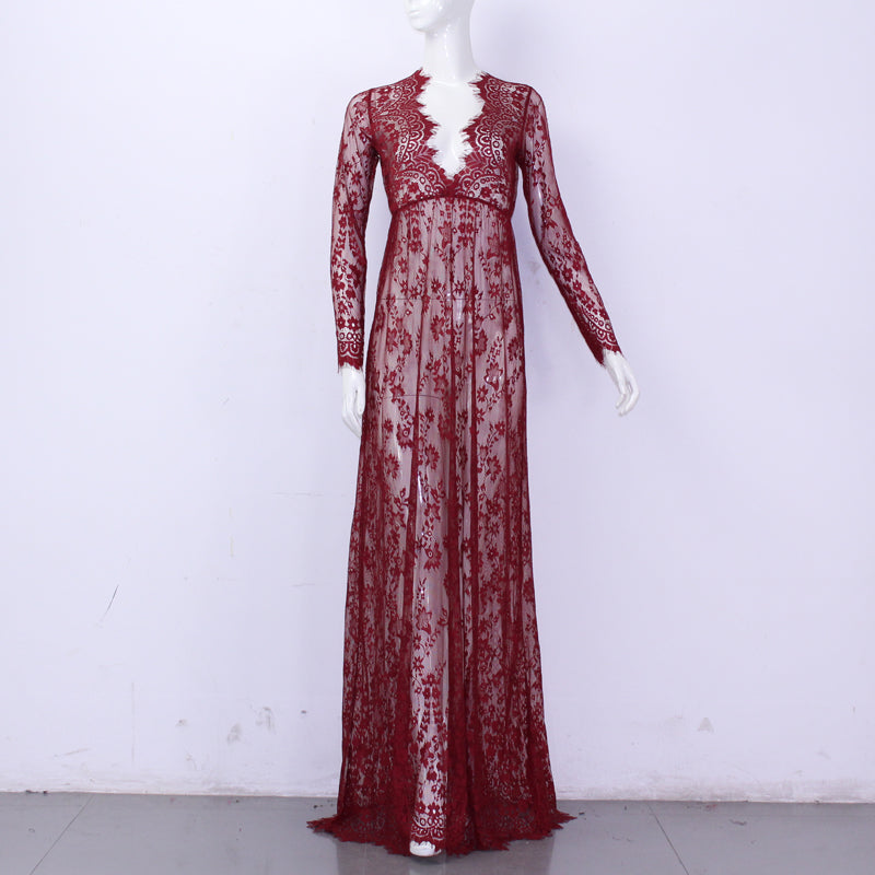Floor-Length Black White Summer Lace Dress