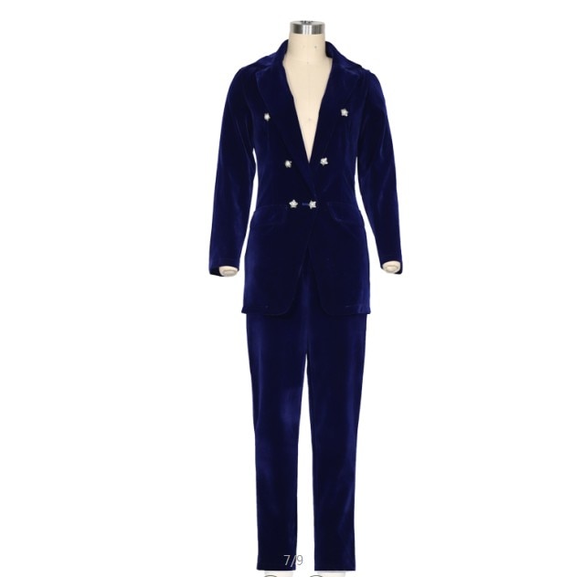 Autumn Winter Notched Full Sleeve Blazers Pants Suit