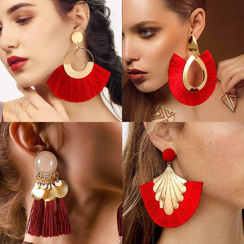 Bohemian Big Tassel Dangle Drop Earrings