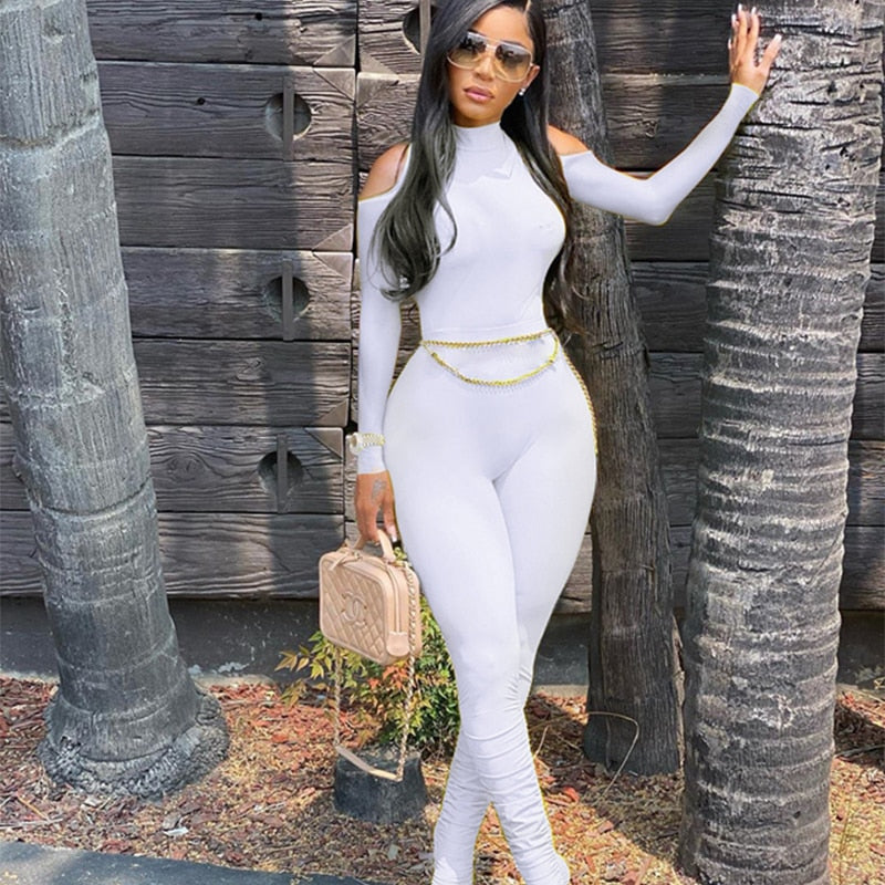 Long Sleeve Stacked One Piece Bandage Bodycon Jumpsuit