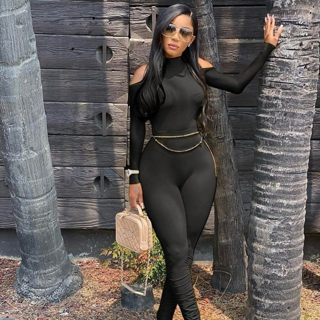 Long Sleeve Stacked One Piece Bandage Bodycon Jumpsuit