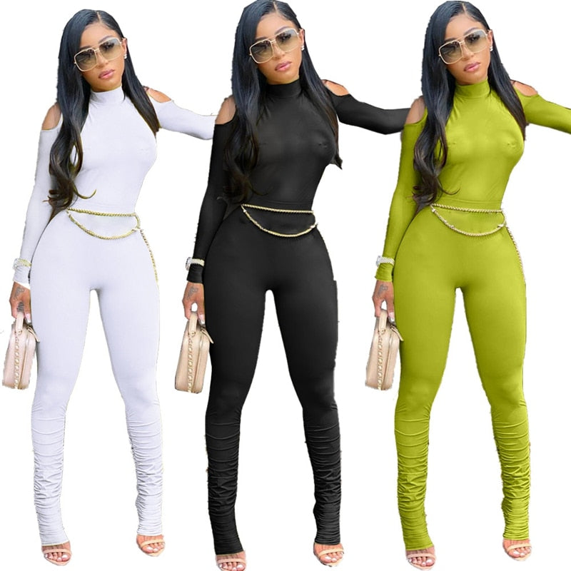 Long Sleeve Stacked One Piece Bandage Bodycon Jumpsuit