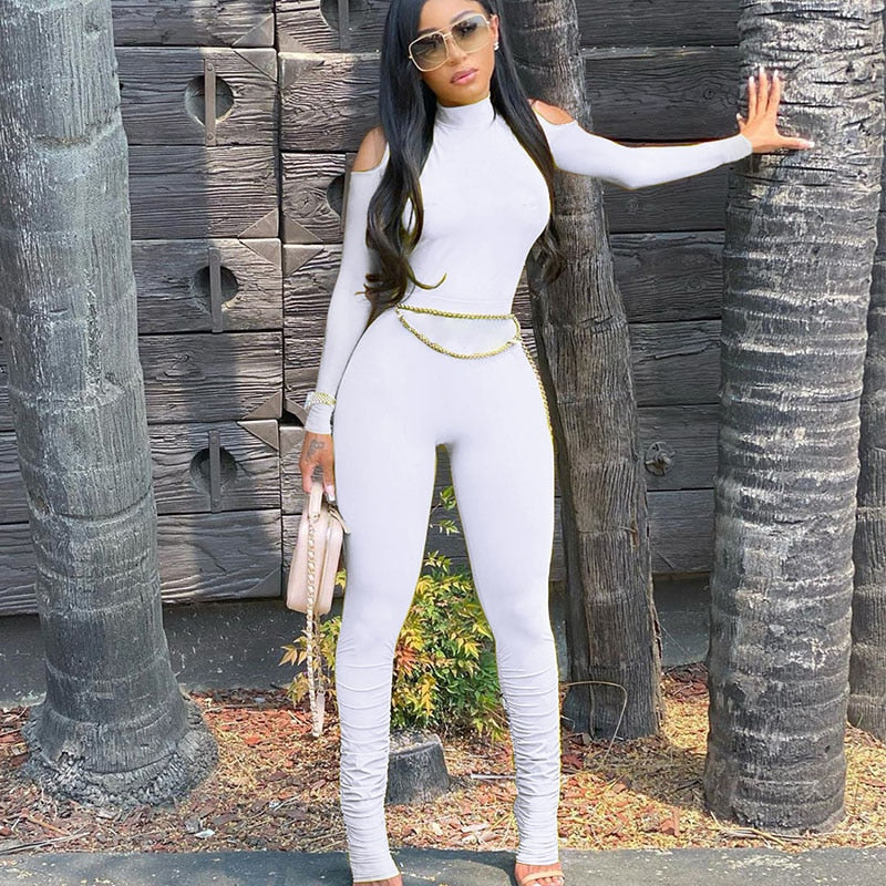 Long Sleeve Stacked One Piece Bandage Bodycon Jumpsuit