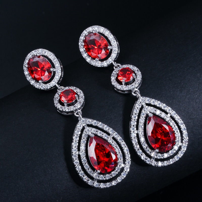 Luxury Cubic Zirconia Water Drop Big Long Statement Earrings