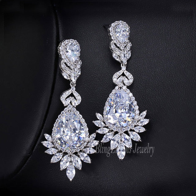 Water Drop CZ Crystal Earrings with Clear Cubic Zirconia