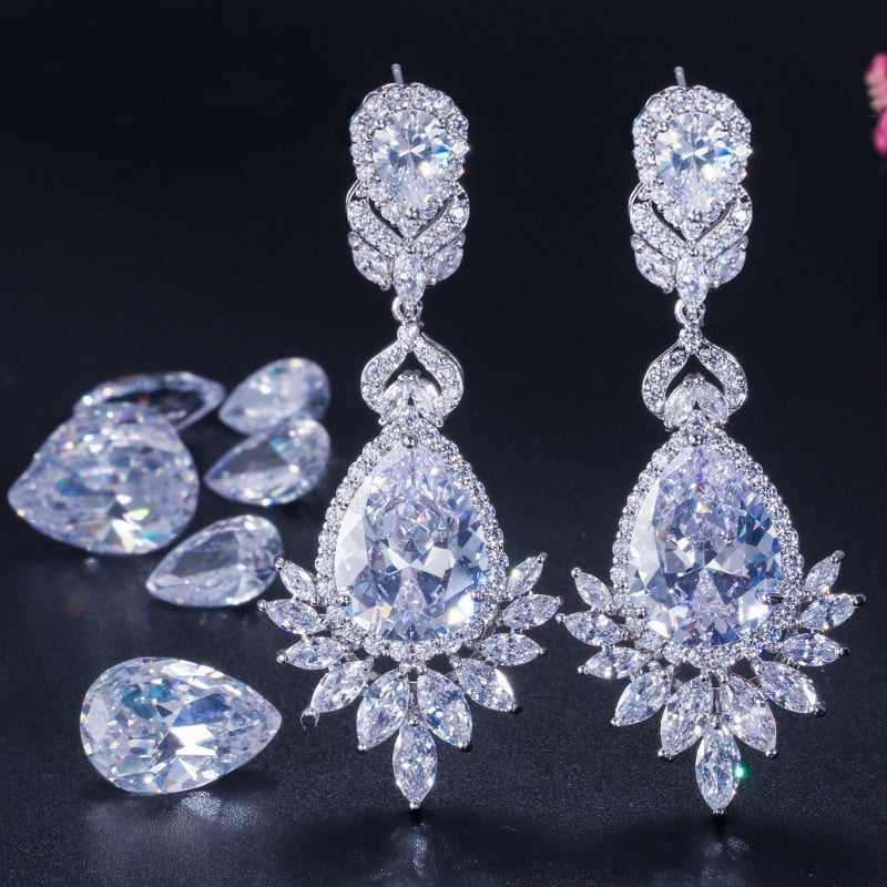 Water Drop CZ Crystal Earrings with Clear Cubic Zirconia