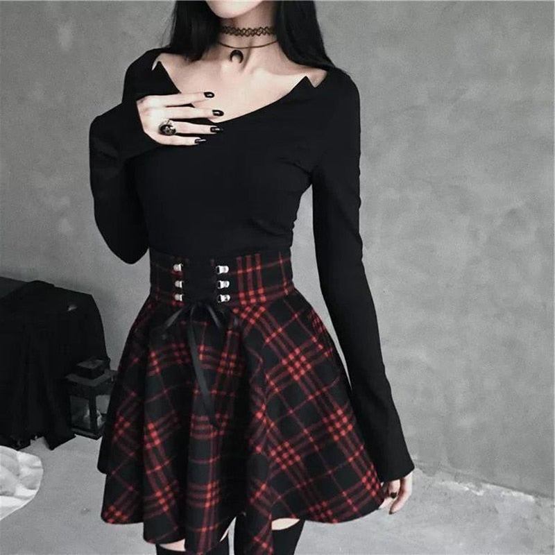 Black Checkered Women's Gothic Skirt