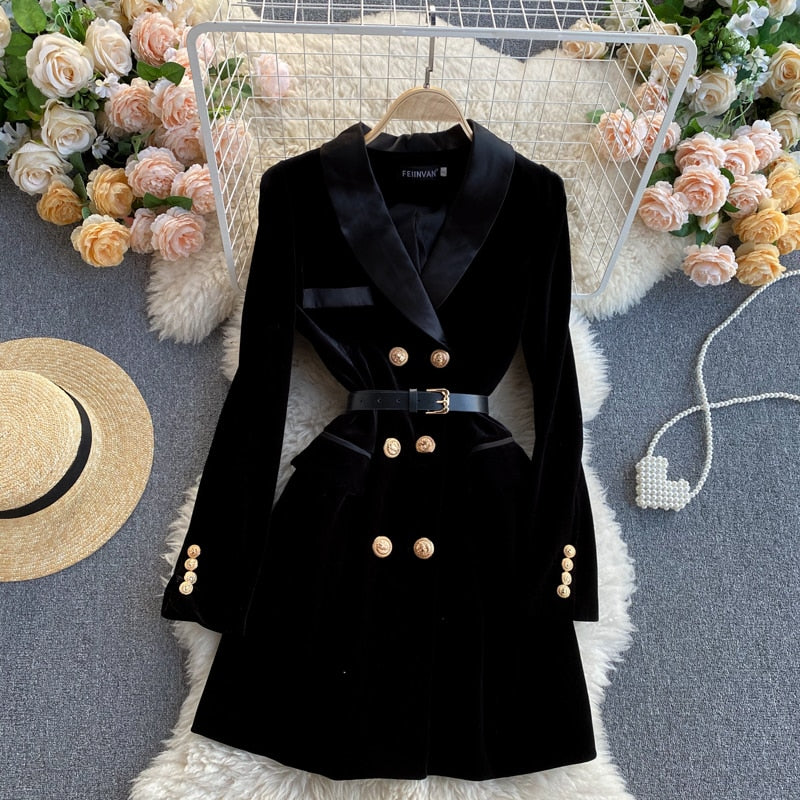 Double Breasted Long Sleeve Velvet Suit Jacket