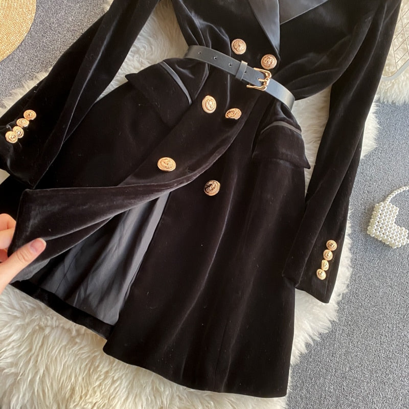 Double Breasted Long Sleeve Velvet Suit Jacket