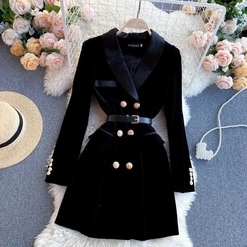 Double Breasted Long Sleeve Velvet Suit Jacket