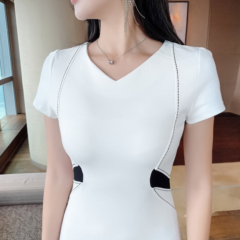 Short Sleeve Bodycon Wrap V-neck Dress