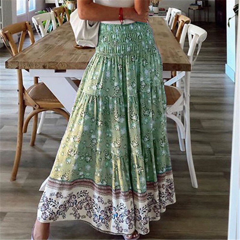 Boho Casual Print Maxi Skirt