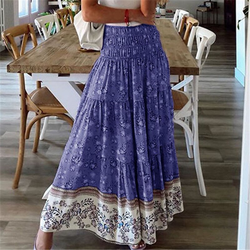 Boho Casual Print Maxi Skirt