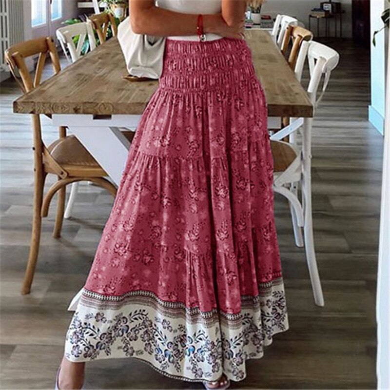 Boho Casual Print Maxi Skirt