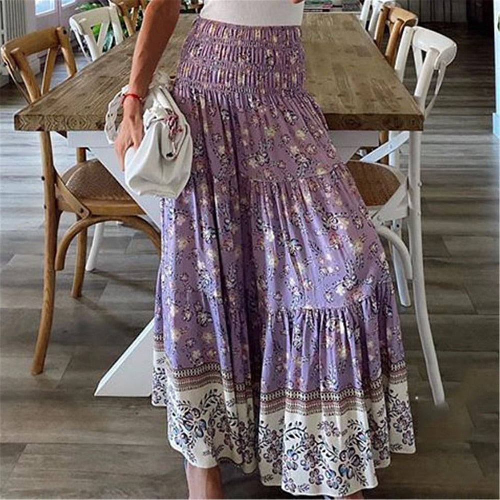 Boho Casual Print Maxi Skirt