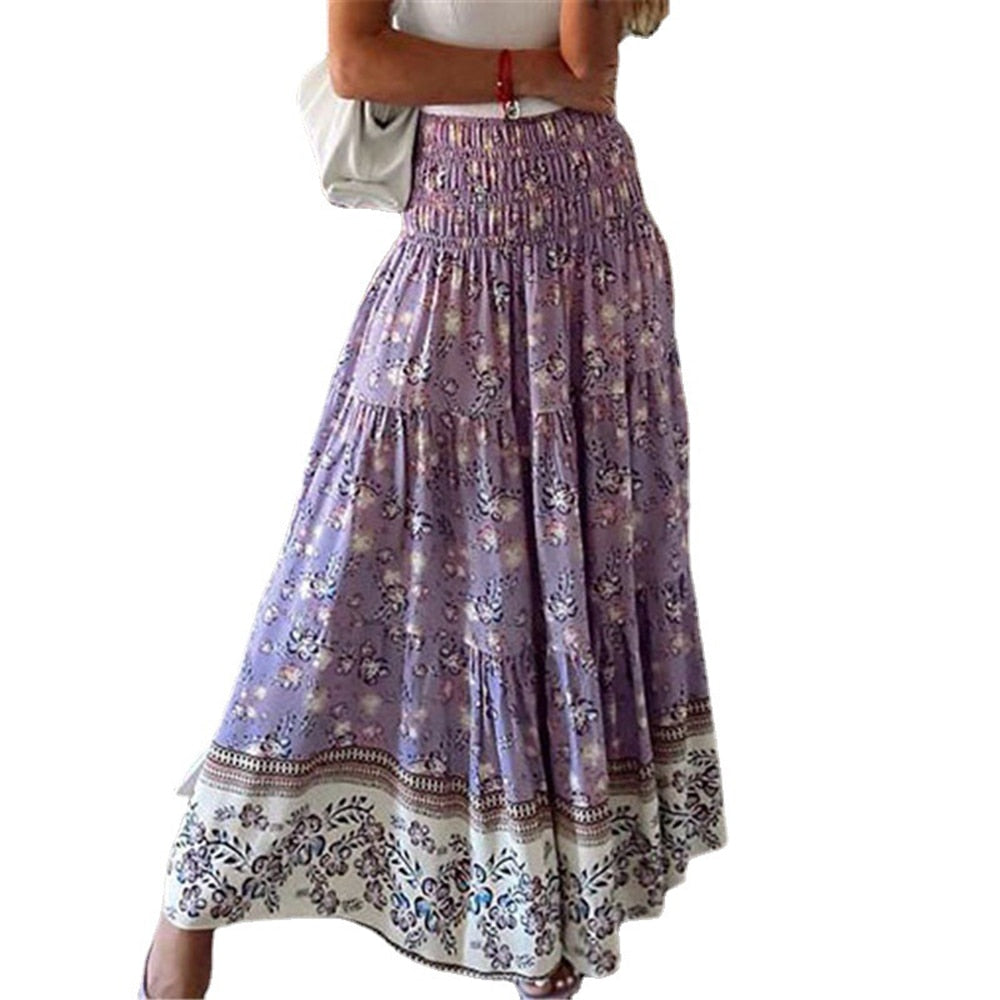 Boho Casual Print Maxi Skirt