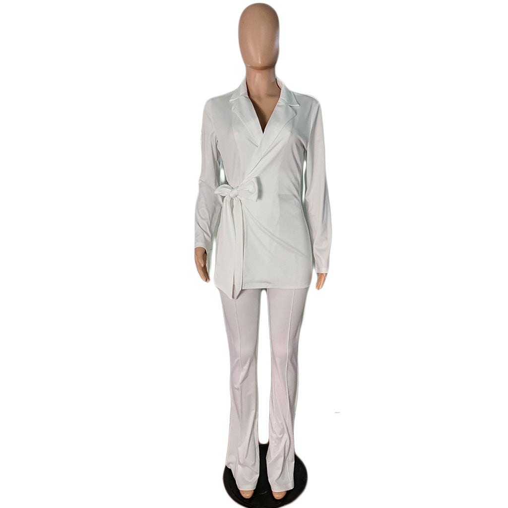 Blazer and Straight Wide Leg Pants Suit