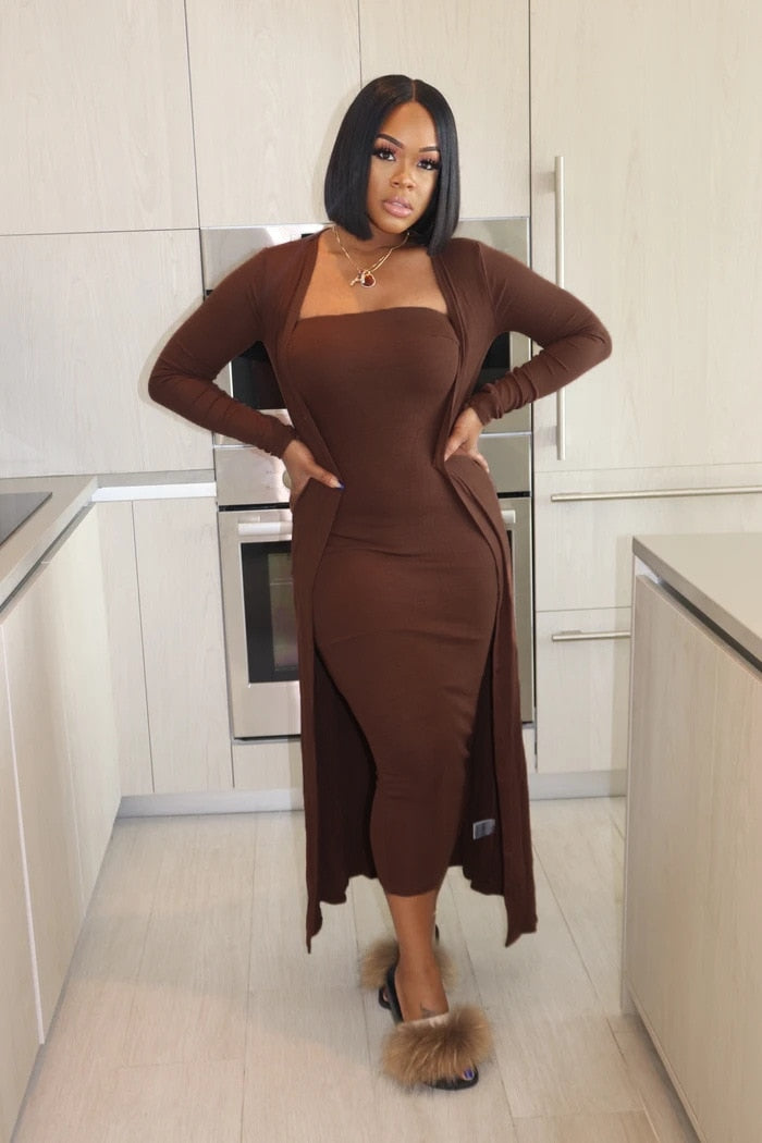 Long Sleeve Cloak Tops Bodycon Midi Maxi Dress