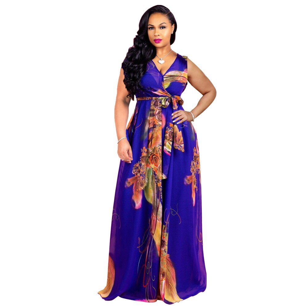V-Neck Print Long Maxi Dress