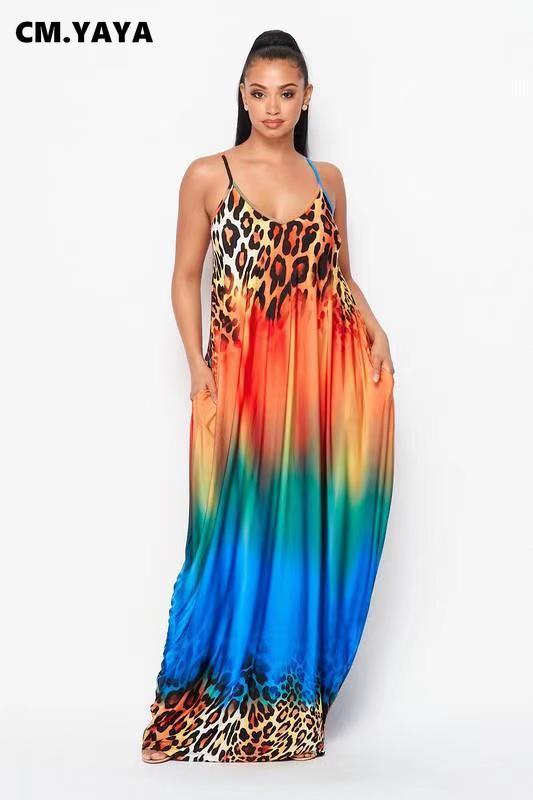 Leopard Gradient Print with Pocket Maxi Dress
