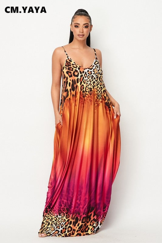 Leopard Gradient Print with Pocket Maxi Dress