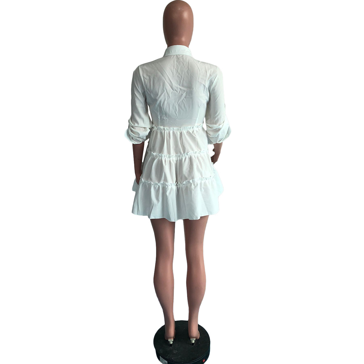 Solid Half Sleeve Turn-down Collar Mini Dress