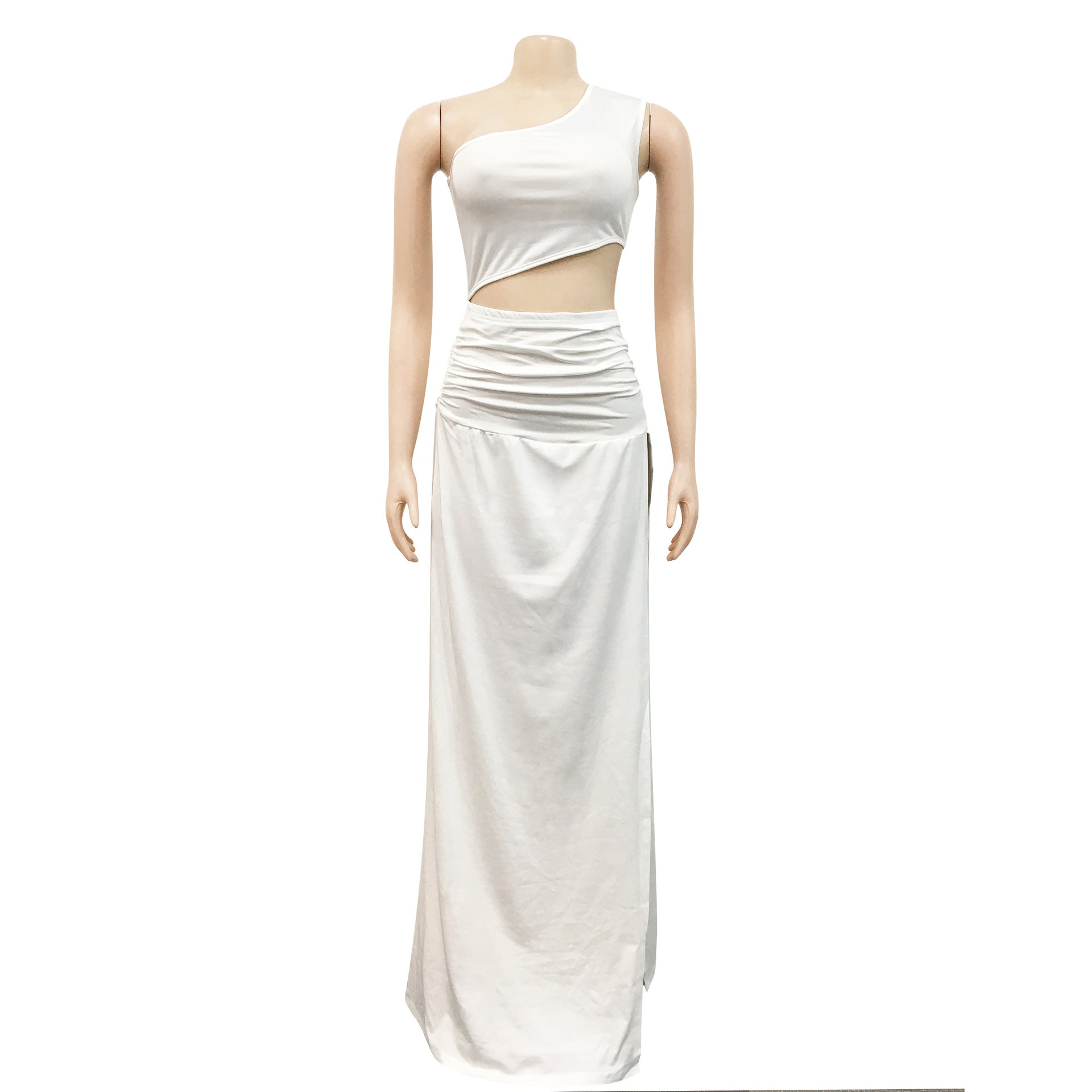 Sleeveless One Shoulder Skew Neck High Side Split Maxi Long Dress