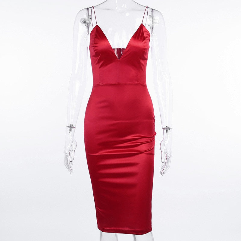 Solid Red or Black Midi Dress