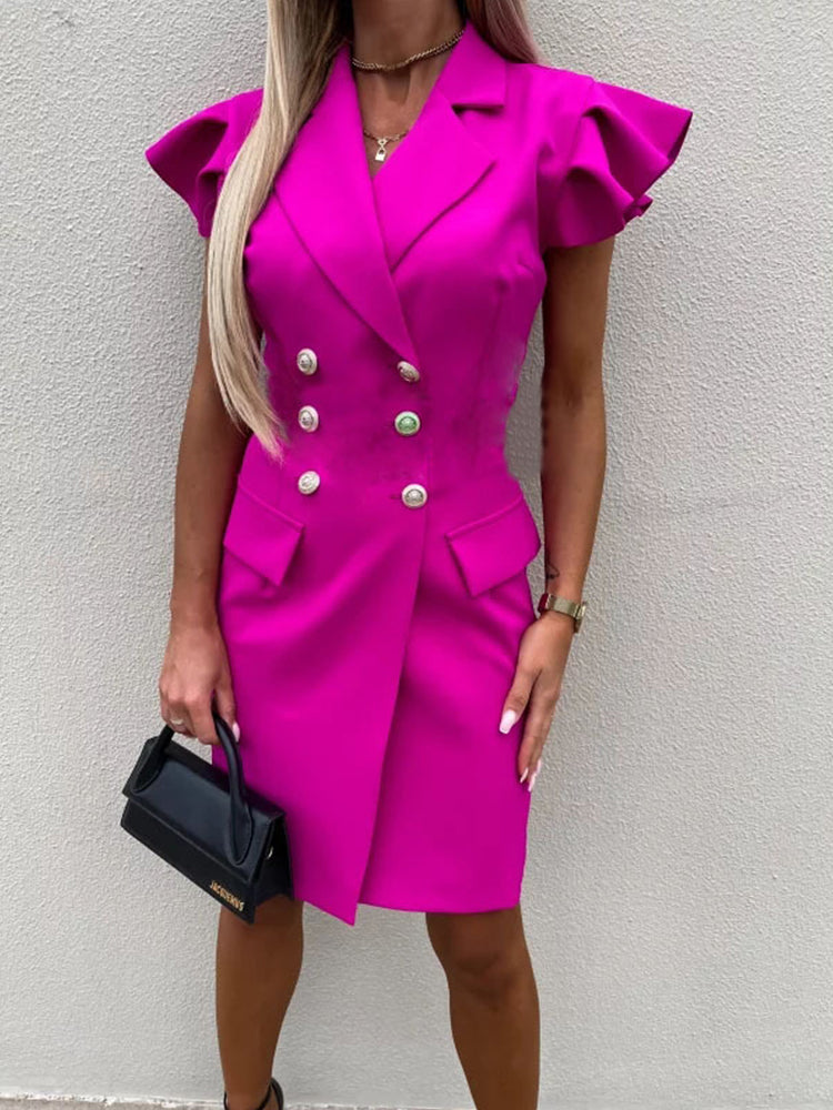 Spring V Neck Solid Slim Suit Dress
