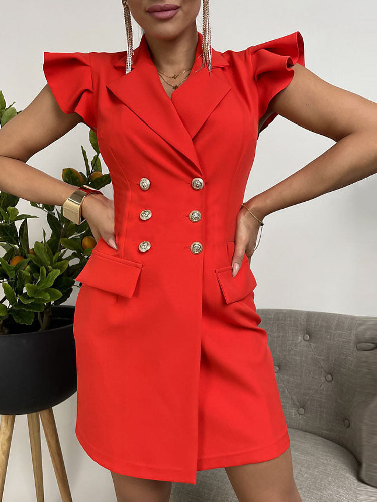 Spring V Neck Solid Slim Suit Dress
