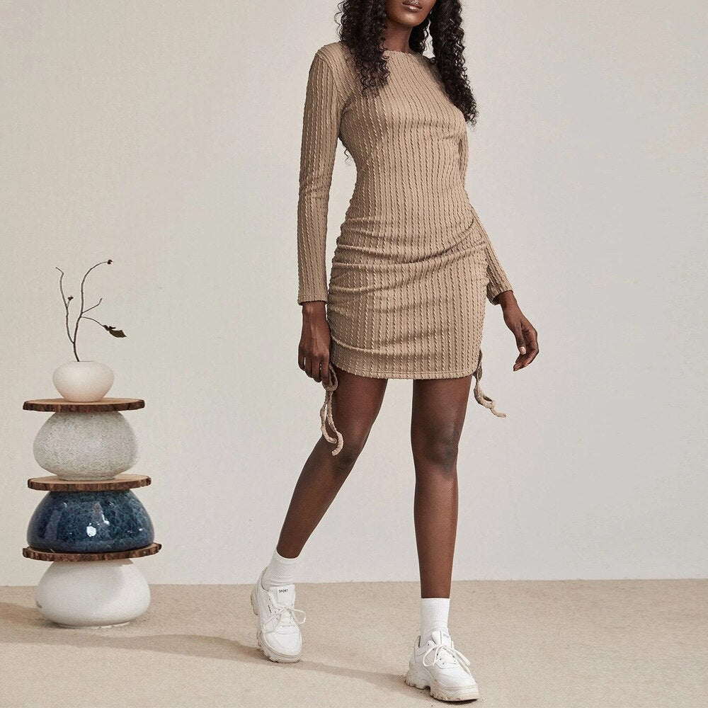 Casual Sweater Mini Short Thick O-neck Long Sleeve Dress