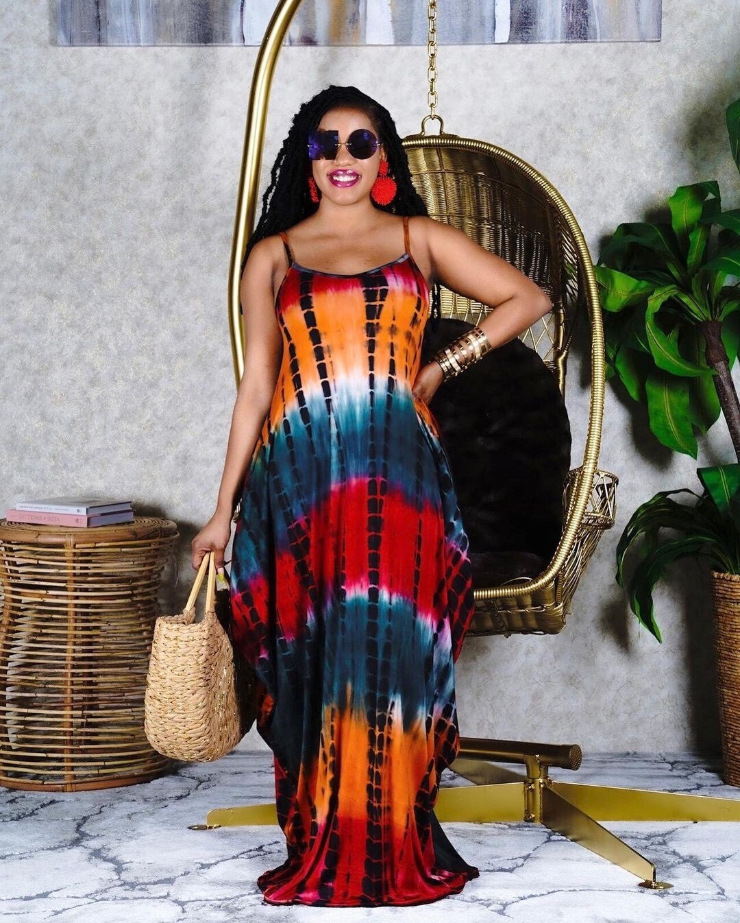Tie-dye V-neck Loose Women Maxi Dress