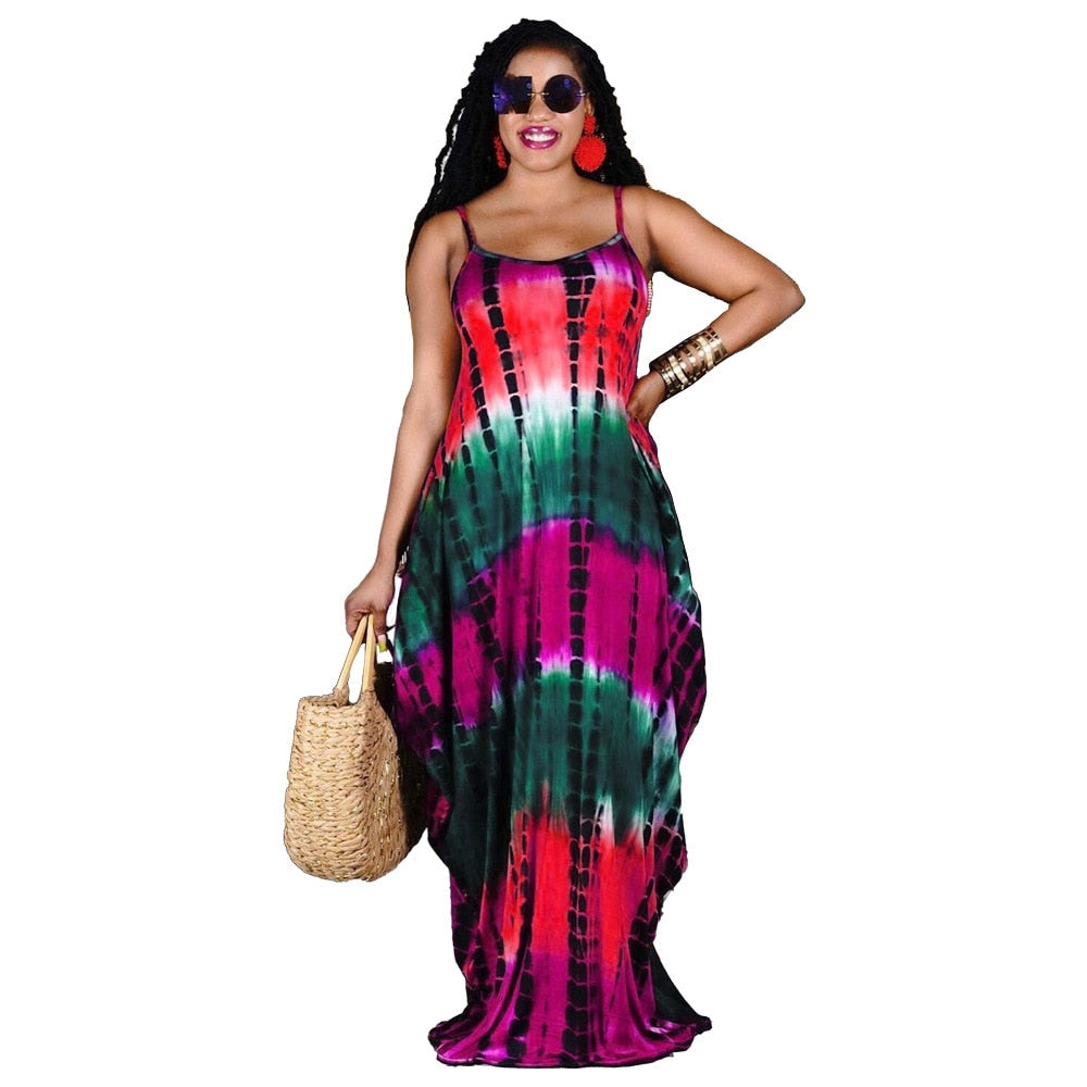 Tie-dye V-neck Loose Women Maxi Dress