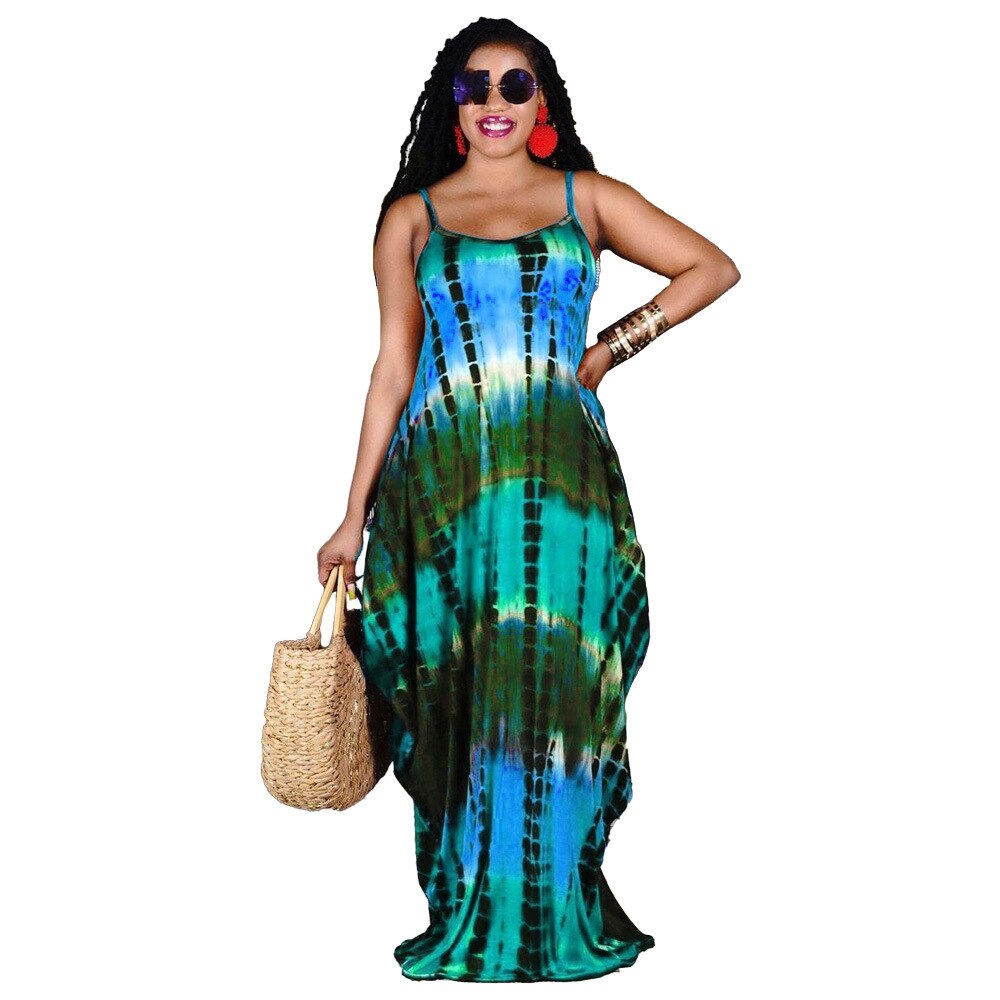 Tie-dye V-neck Loose Women Maxi Dress