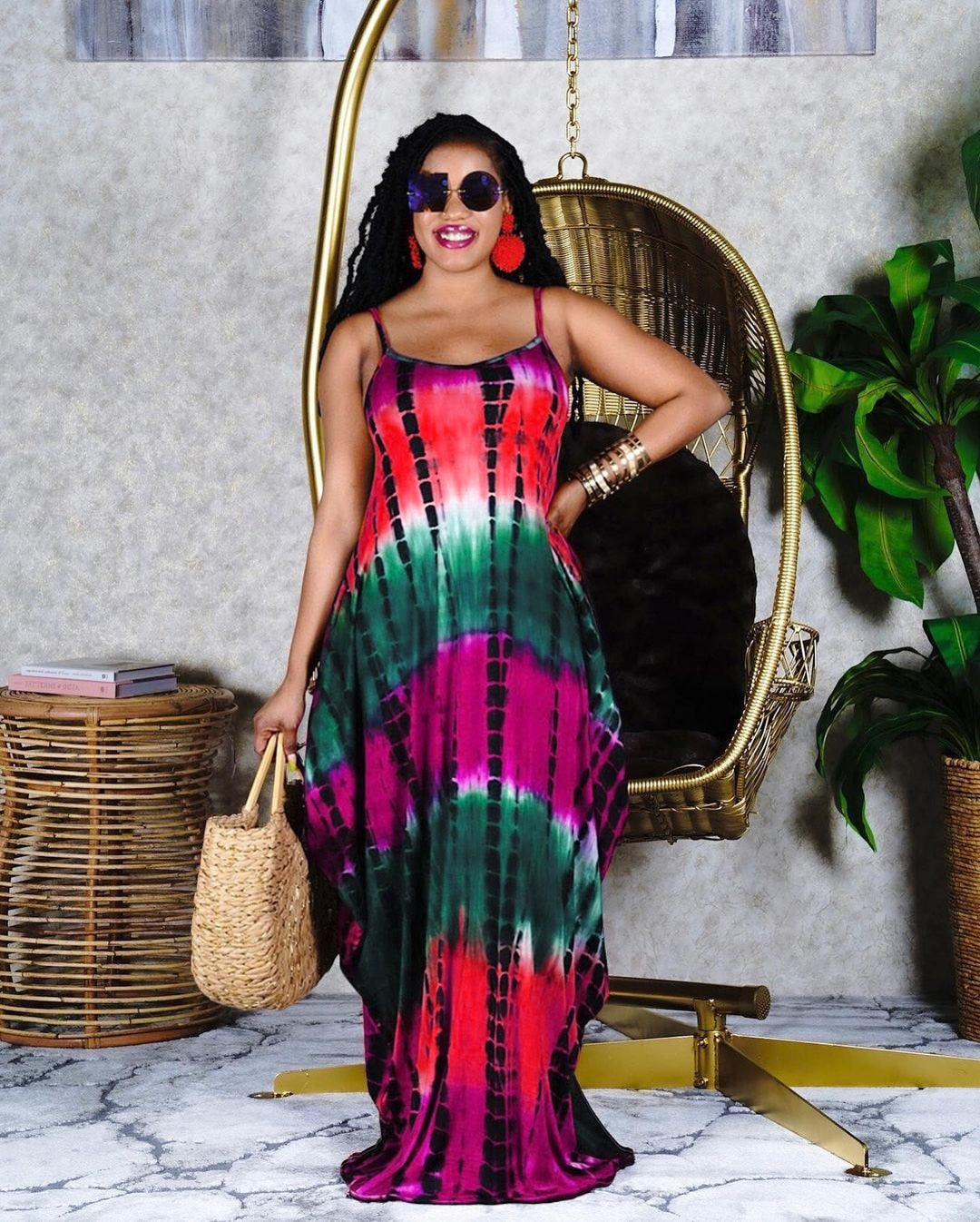 Tie-dye V-neck Loose Women Maxi Dress