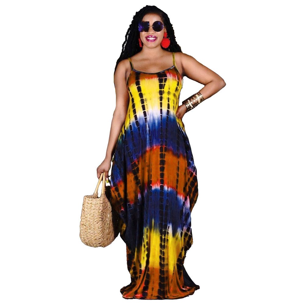 Tie-dye V-neck Loose Women Maxi Dress